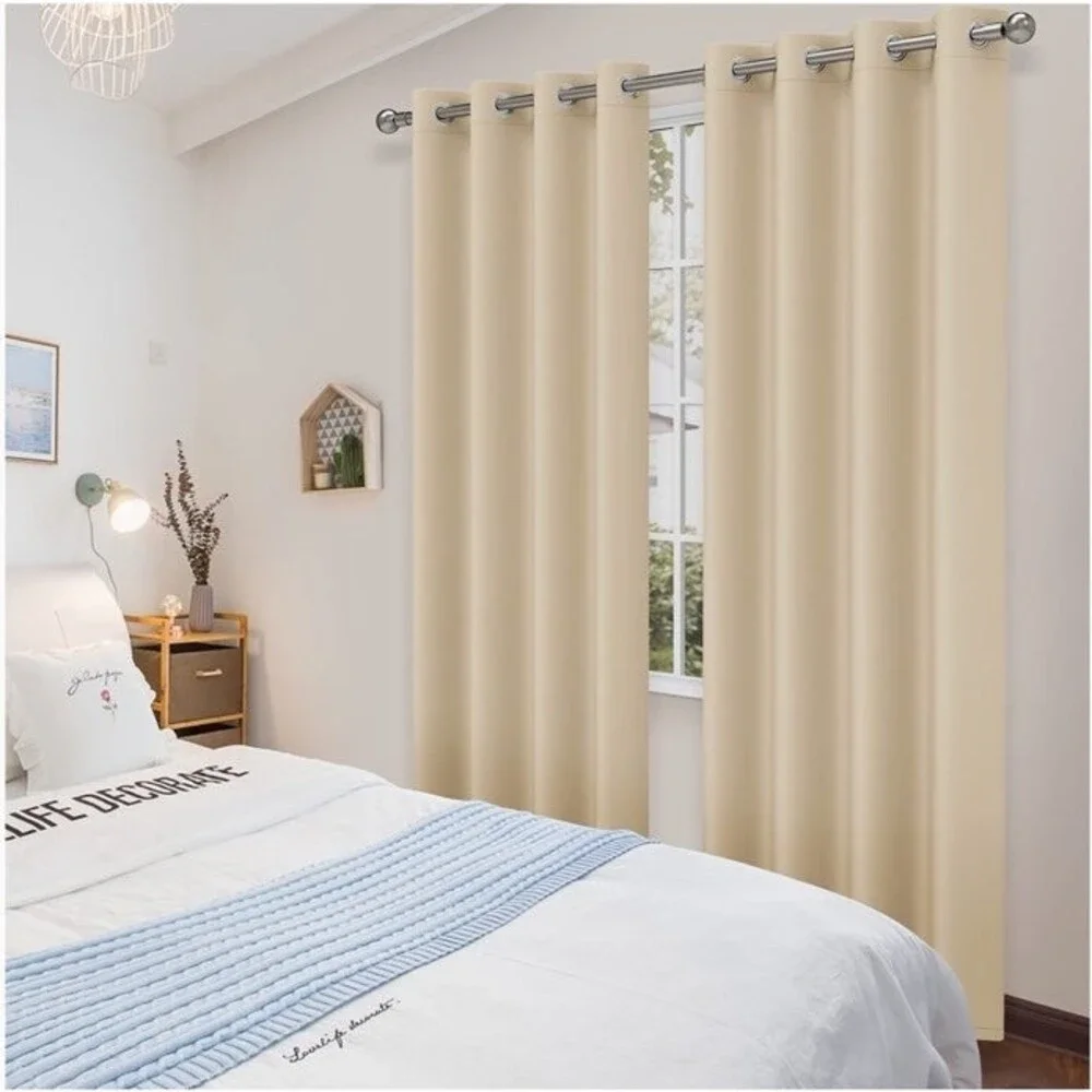 Blackout Curtains for Bedroom Beige 84 Inches Long Privacy & Noise Reducing